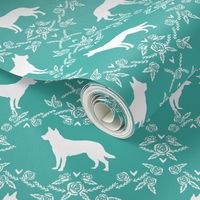 Australian Kelpie Floral Silhouette fabric turquoise