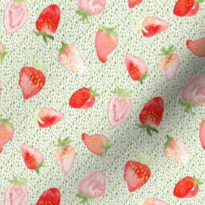 Strawberry Strawberries Watercolor Green || Red Summer Fruit 4th of July Miss Chiff Designs