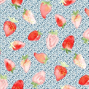 Strawberry Watercolor Red White Blue 4th of July || Fruit summer food boho