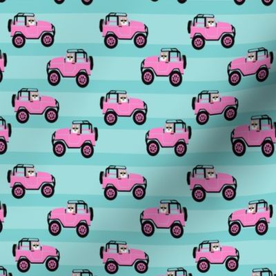corgi adventure fabric pink car and dog fabric cute corgi design - light blue
