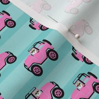 corgi adventure fabric pink car and dog fabric cute corgi design - light blue