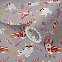 corgi loves bacon fabric dog in bacon costume dog fabric corgis  - grey