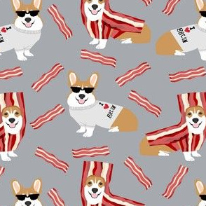 corgi loves bacon fabric dog in bacon costume dog fabric corgis  - grey