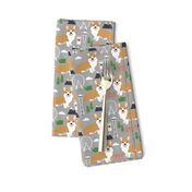 corgi in seattle fabric space needle coffee washington state design - grey