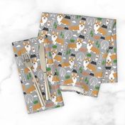 corgi in seattle fabric space needle coffee washington state design - grey