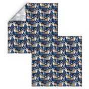 corgi in seattle fabric space needle coffee washington state design - navy