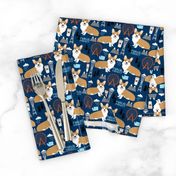 corgi in seattle fabric space needle coffee washington state design - navy