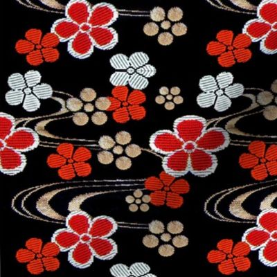 embroidery asian japanese china chinese oriental cheongsam kimono  chinoiserie golden red white flowers floral waves water rivers clouds kings queens museum traditional rank regal korean kabuki geisha yuan ming qing dynasty tapestry  vintage emperor empre