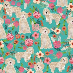 cockapoo fabric dog florals fabric cockapoo cream dog fabric - turquoise