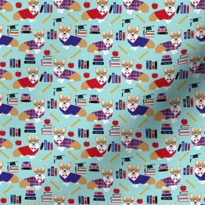 corgi teacher fabric - small size - light blue