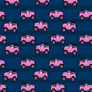 SMALL - corgi adventure fabric pink car and dog fabric cute corgi design - navy