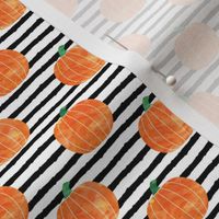1" watercolor pumpkin on stripes - halloween/ fall fabric