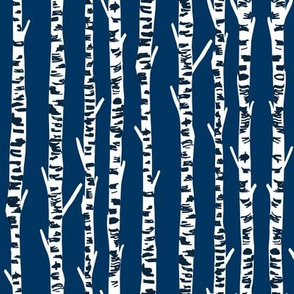 birch tree fabric // birch wallpaper hand-drawn nursery baby design  - navy