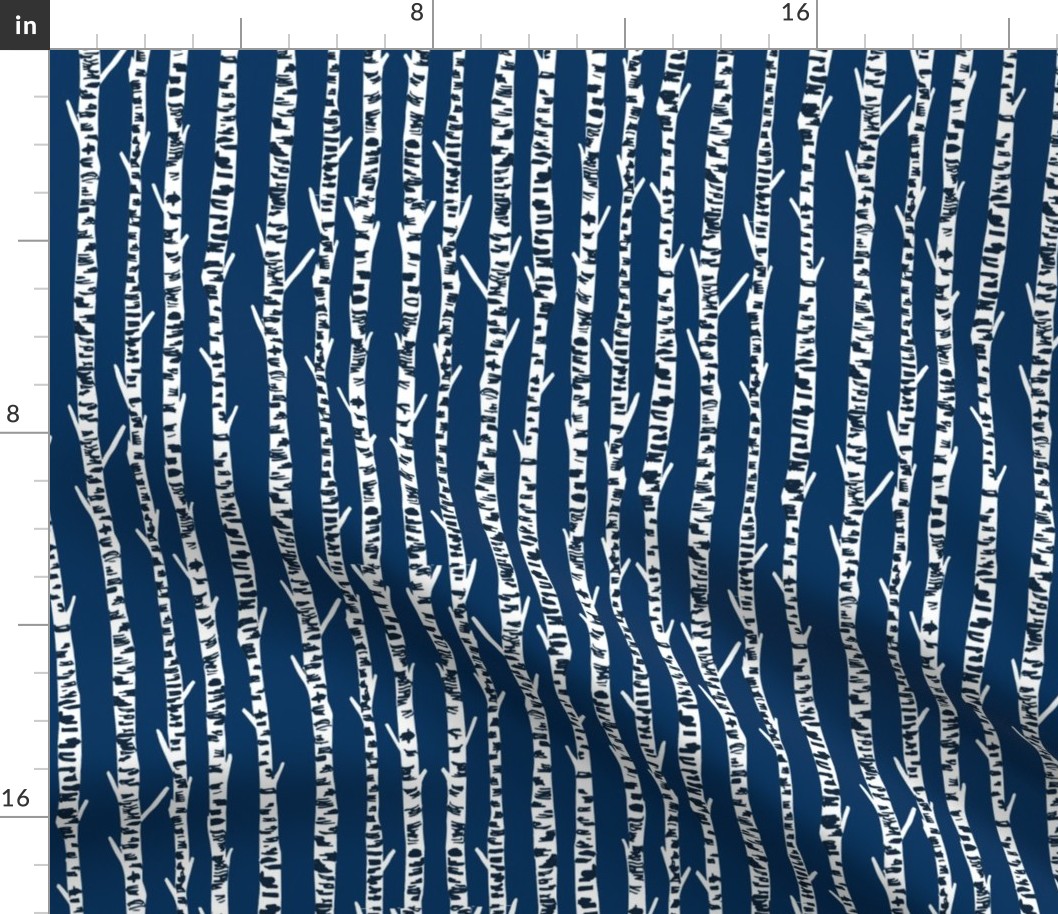 birch tree fabric // birch wallpaper hand-drawn nursery baby design  - navy