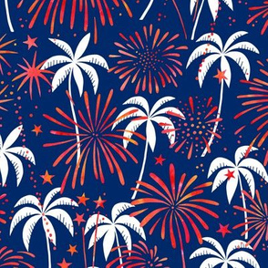 Hawaiian Fireworks with palm trees (red, white, blue)