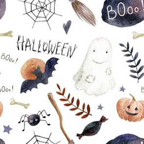 Halloween Night // White - Ghost, Pumpkin, Bat, Moon, Boo, Kids, Spider, Spooky