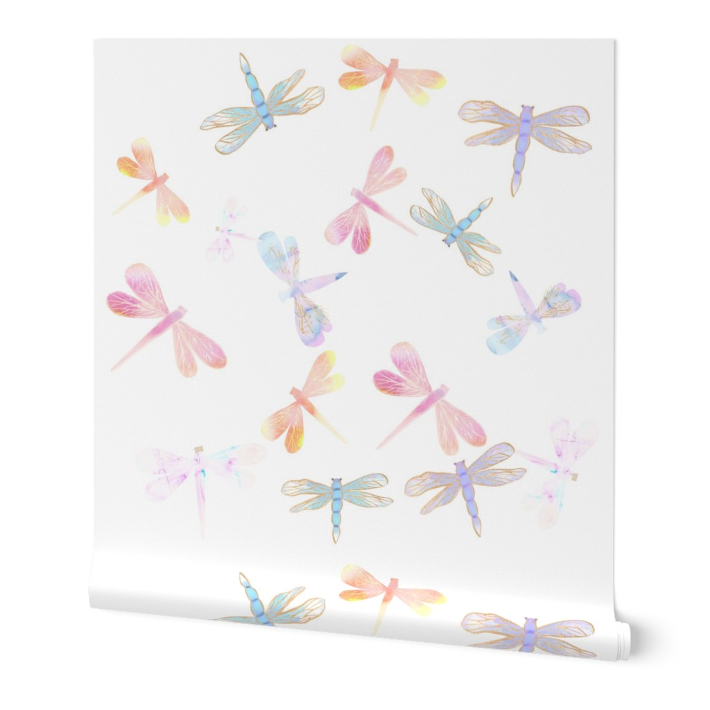 Watercolor Dragonflies // White