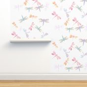 Watercolor Dragonflies // White