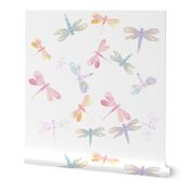Watercolor Dragonflies // White