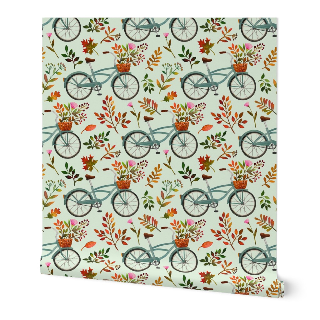 autumn bike ride - light mint, large