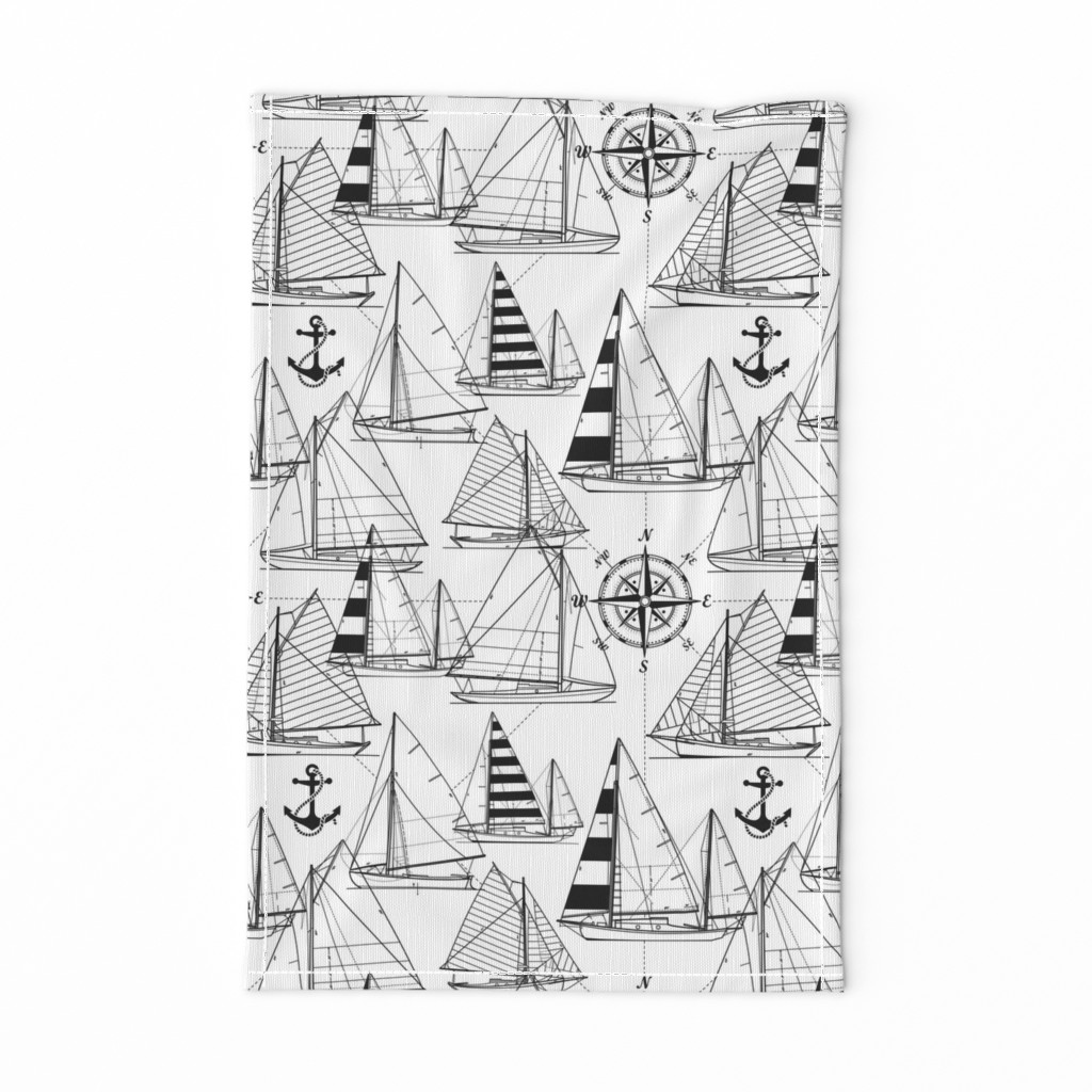 Large Scale / Sailboats / Black On White Background