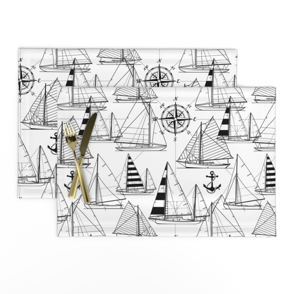 Large Scale / Sailboats / Black On White Background