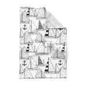 Large Scale / Sailboats / Black On White Background