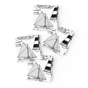 Large Scale / Sailboats / Black On White Background