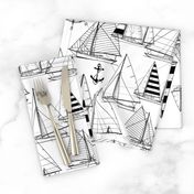 Large Scale / Sailboats / Black On White Background