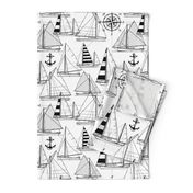 Large Scale / Sailboats / Black On White Background