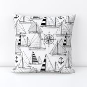 Large Scale / Sailboats / Black On White Background