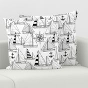 Large Scale / Sailboats / Black On White Background