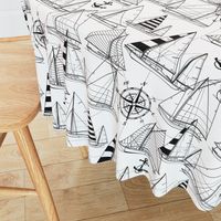 Large Scale / Sailboats / Black On White Background