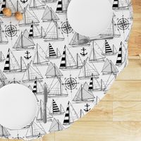 Large Scale / Sailboats / Black On White Background