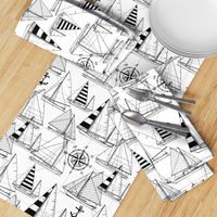 Large Scale / Sailboats / Black On White Background