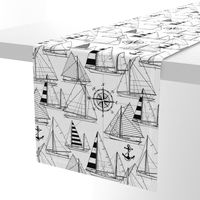 Large Scale / Sailboats / Black On White Background