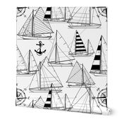 Large Scale / Sailboats / Black On White Background