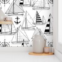 Large Scale / Sailboats / Black On White Background