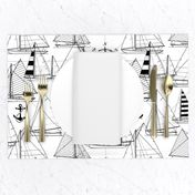 Large Scale / Sailboats / Black On White Background