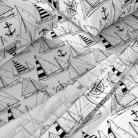 Large Scale / Sailboats / Black On White Background