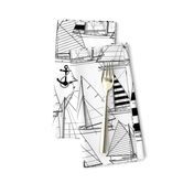 Large Scale / Sailboats / Black On White Background