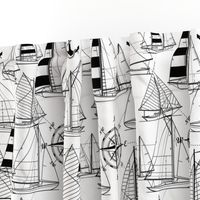 Large Scale / Sailboats / Black On White Background