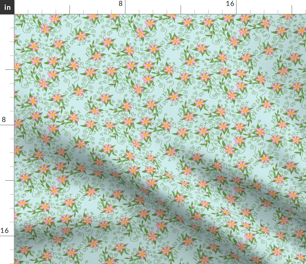 Naive PInk Flowers on Light Blue