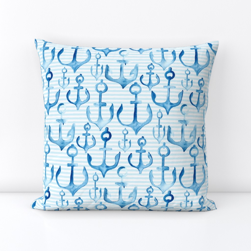 Nautical anchor indigo watercolor || Boat baby blue stripe || beach vacation water waves ocean _ Miss Chiff Designs 