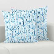 Nautical anchor indigo watercolor || Boat baby blue stripe || beach vacation water waves ocean _ Miss Chiff Designs 