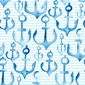 Nautical anchor indigo watercolor || Boat baby blue stripe || beach vacation water waves ocean _ Miss Chiff Designs 