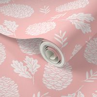 pinecone fabric // pinecone winter camping woodland linocut fabric - pink