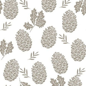 pinecone fabric // pinecone winter camping woodland linocut fabric - tan