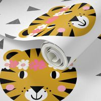 tiger flower crown fabric small scale mini print