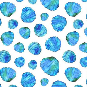 Watercolor seashells in blue